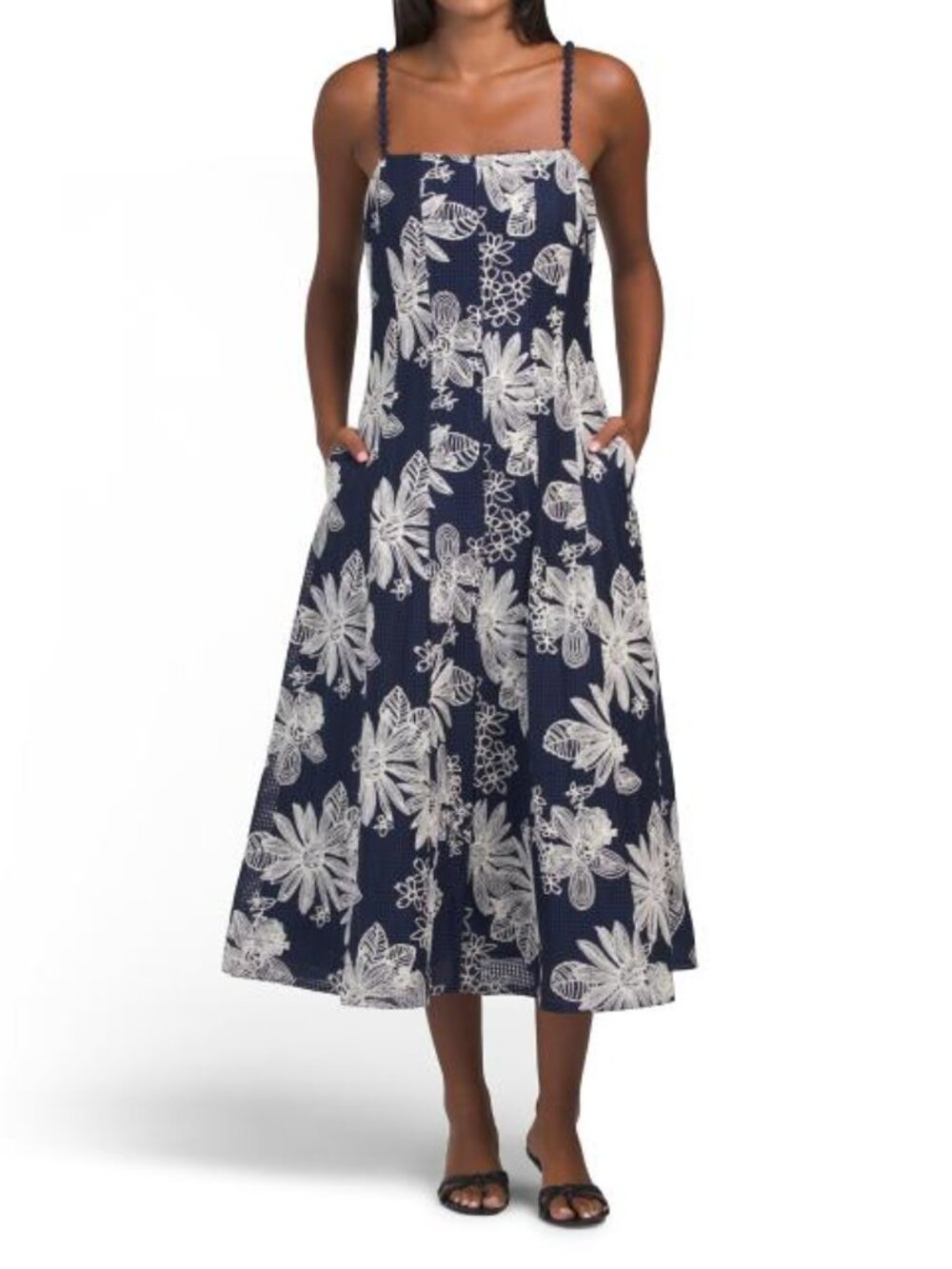 CIEBON Navy/Cream Namie Embroidered Lace Midi Dress